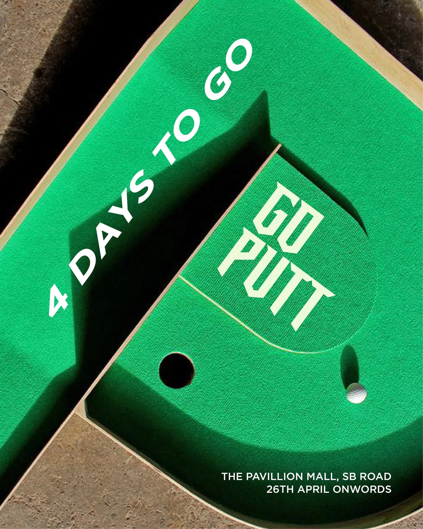 Countdown campaign post photographed on the putting course