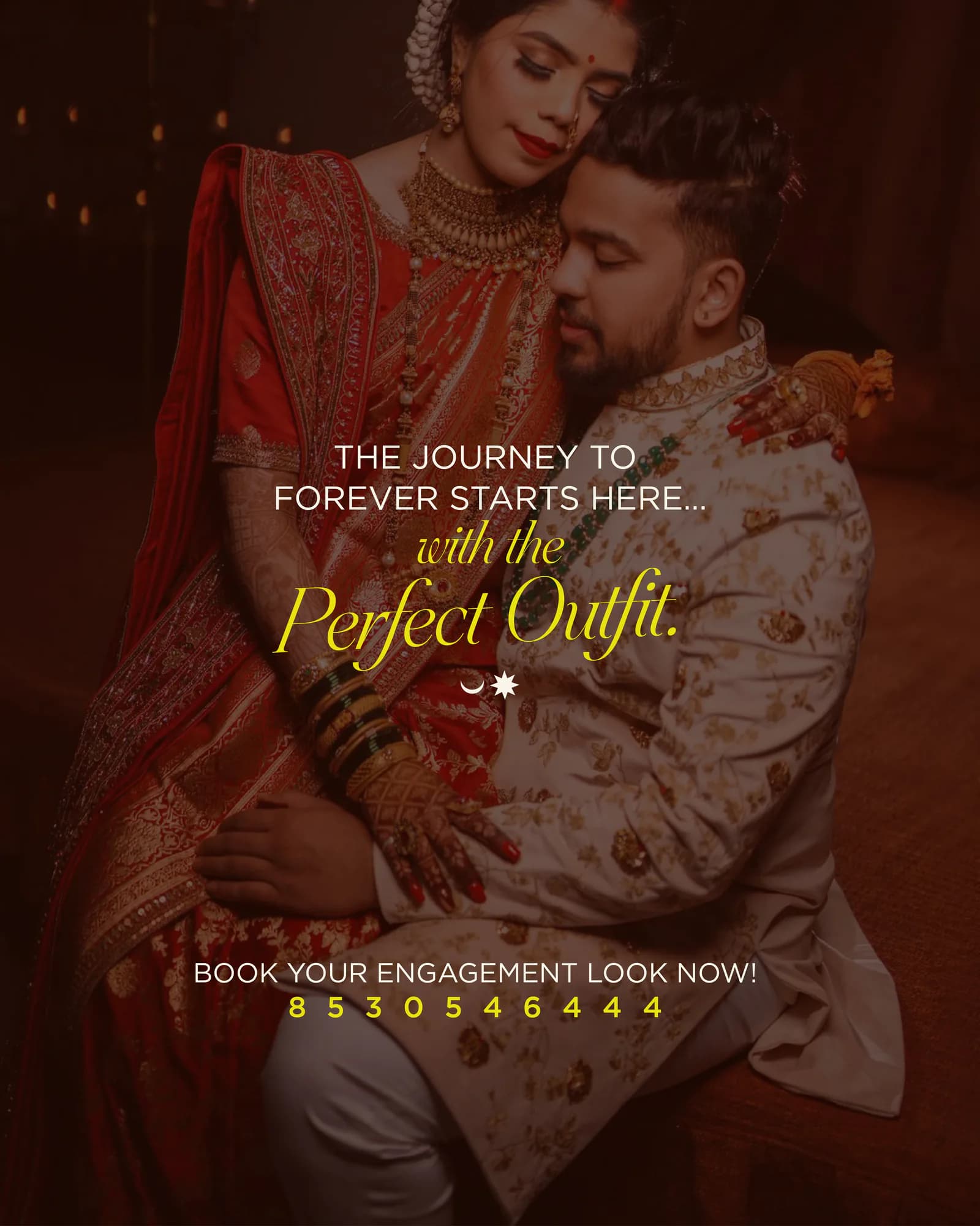 Engagement campaign frame of a couple in ceremonial dress
