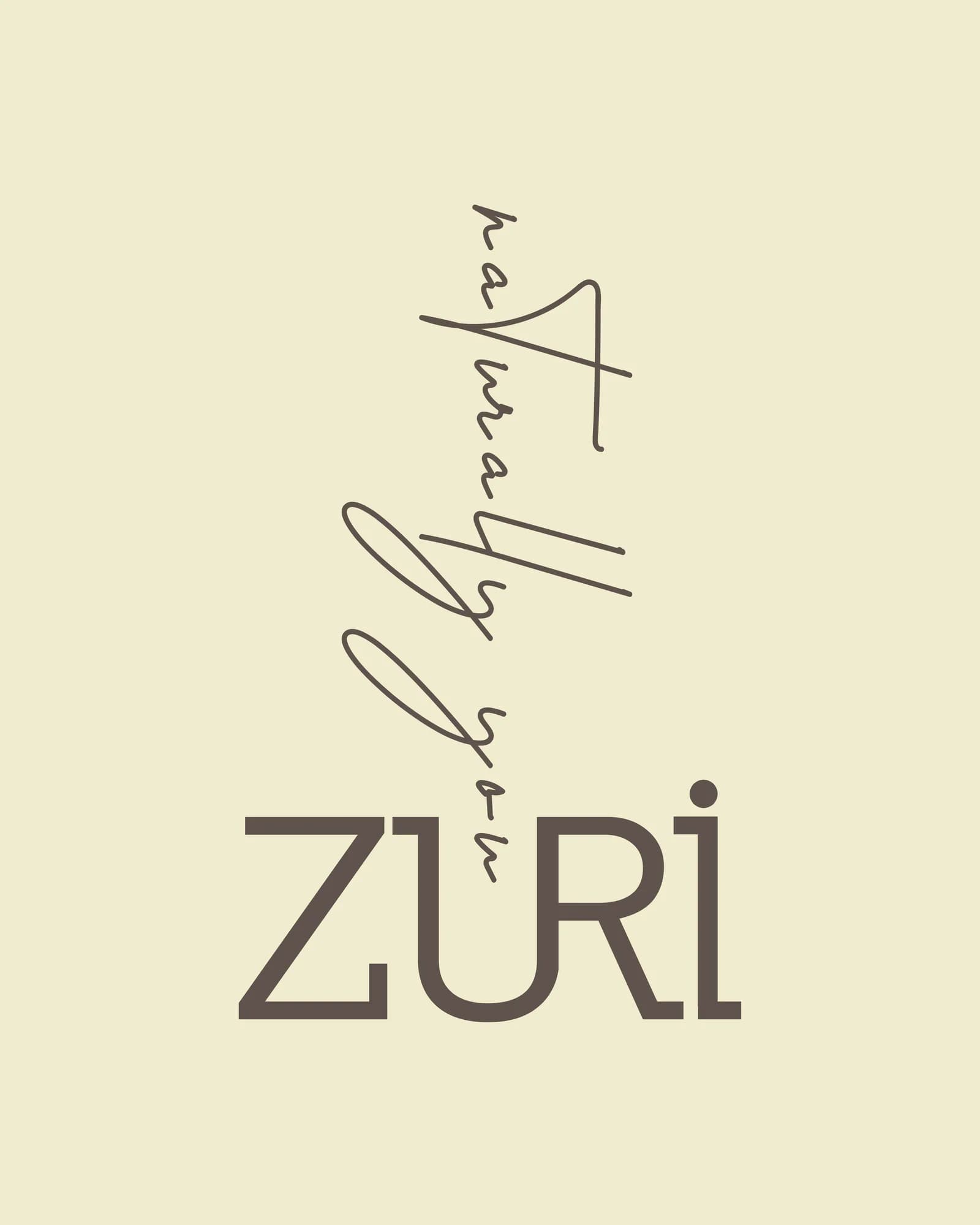 The Zuri logotype and signature lockup on a cream ground