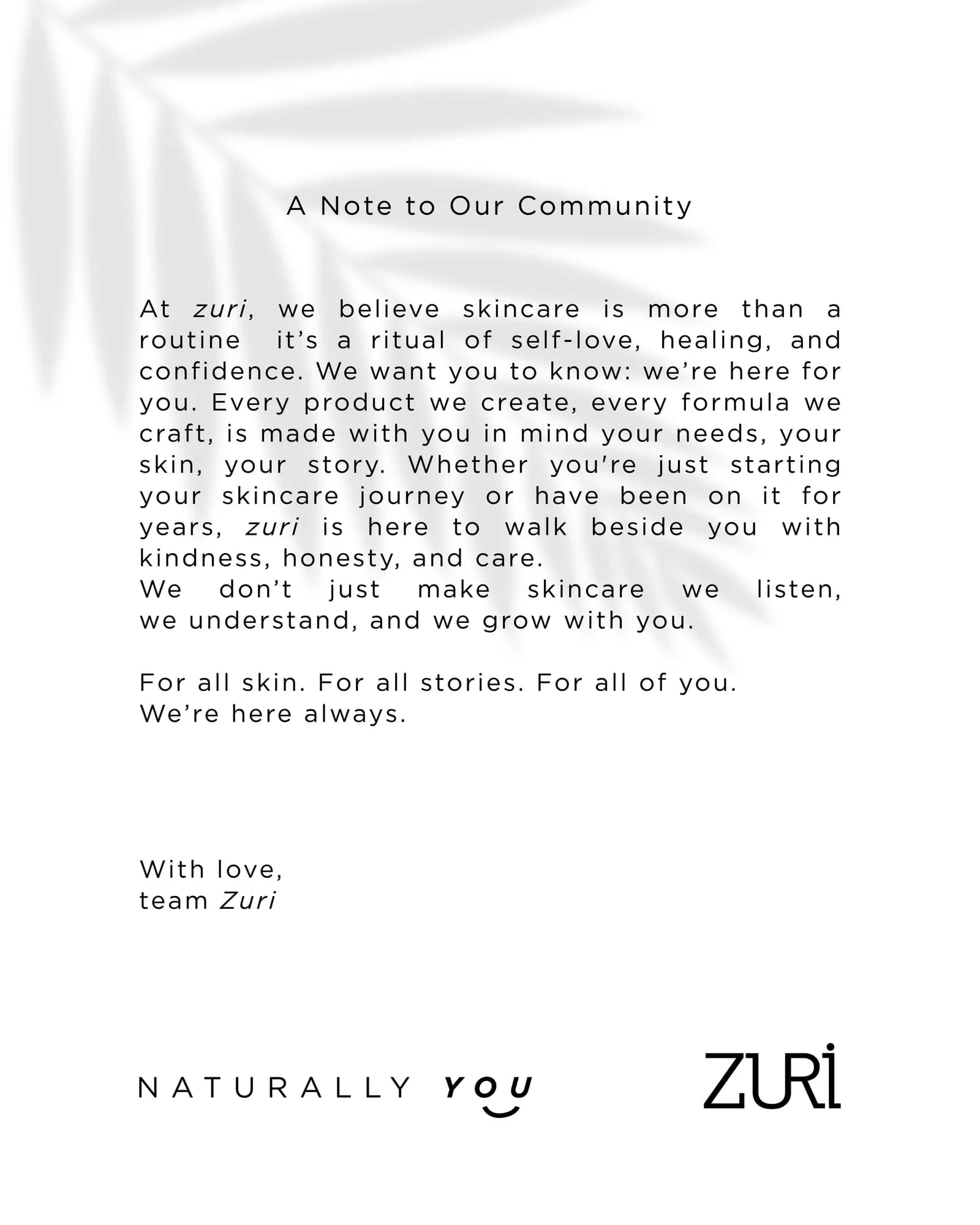Typographic post carrying a note from the brand to its customers